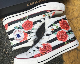 white converse with roses
