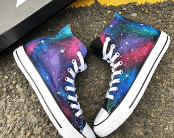 Personalized Handpainted Galaxy Canvas Shoes, Custom Painted Galaxy Converse, Galaxy Design Painted Sneakers, Galaxy Wedding Bridal Shoes