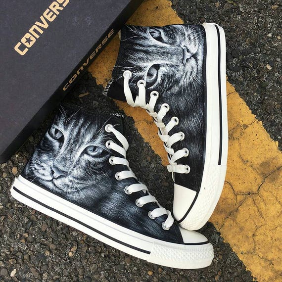 Custom Cat Face Painted Converse, Custom Painted Cute Cat Sneakers, Personalized Cat Lovers Gift Shoes, Custom Crazy Cat Lady Gift Custom Cat Face Painted Converse, Custom Painted Cute Cat Sneakers, Personalized Cat Lovers Gift Shoes, Custom Crazy Cat Lady Gift