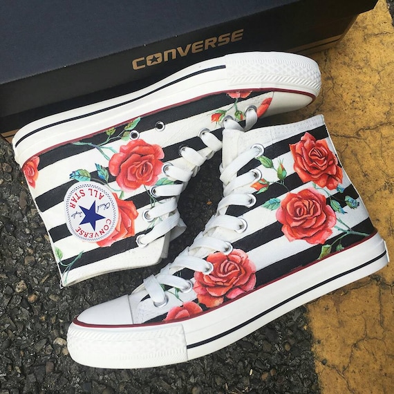 Custom Red Rose Painted Converse Old 