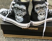 Personalized Handpainted Gorilla Face Shoes, Custom Gorilla Painted Converse, Custom Painted Gorilla Face Sneakers, Cute Gorilla Monkey Gift