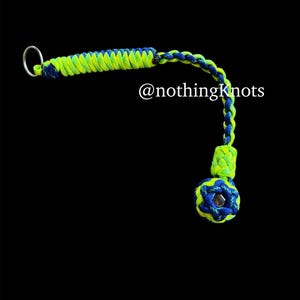 Decorative Paracord Wrapped 1 inch Steel Ball in Neon Green and Electric Blue Keychain monkey fist style