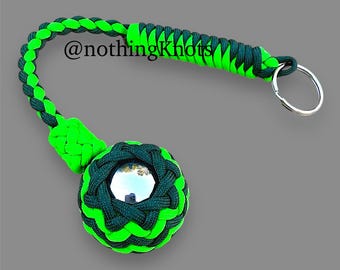Decorative Paracord Wrapped 1.5 inch Steel Ball in Emerald and Neon Green Keychain monkey fist style