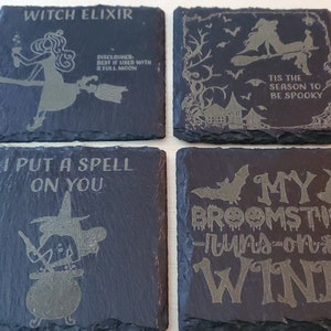 Halloween Inspired Slate Laser Etched Coasters - Set of 4 Square