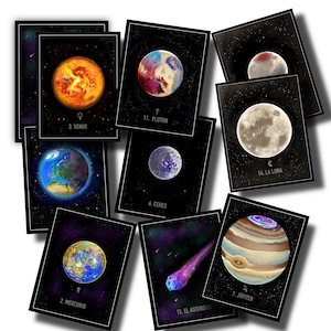 El Oráculo de los Planetas, Planetarium. Cartas + Libro. Oráculo primordial oscuro y profundo, influencia astral, astros y planetas.