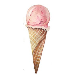 GELATO DIPINTO, Stampa acquerello nei toni del rosa di un gelato alla fragola per decorare la cucina