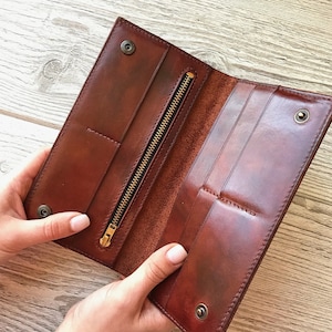 Cartera de cuero para mujer, cartera para mujer, cartera para mujer, bonita cartera personalizada, cartera larga hecha a mano para mujer.