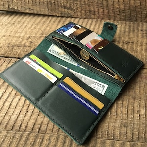 Leather wristlet wallet for woman Personalized leather clutch Gift for her ID wallet 1