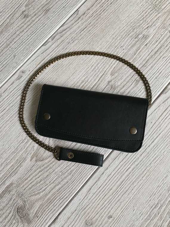 Personalized travel Long leather wallet for biker men minimalist