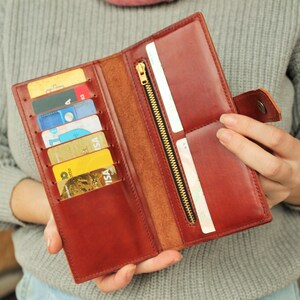 Cartera de cuero para mujer - Monedero y pulsera con cremallera, Cartera de cuero elegante para mujer 1