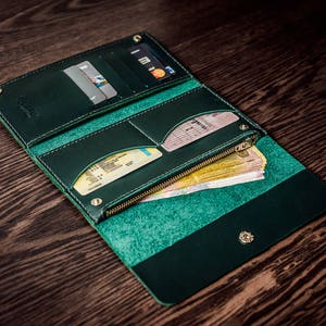 Monedero para las mujeres cartera de cuero mujer cartera personalizada cartera de la cartera de la cartera verde monedero mujeres cartera de cuero largo cartera de viaje cartera de embrague