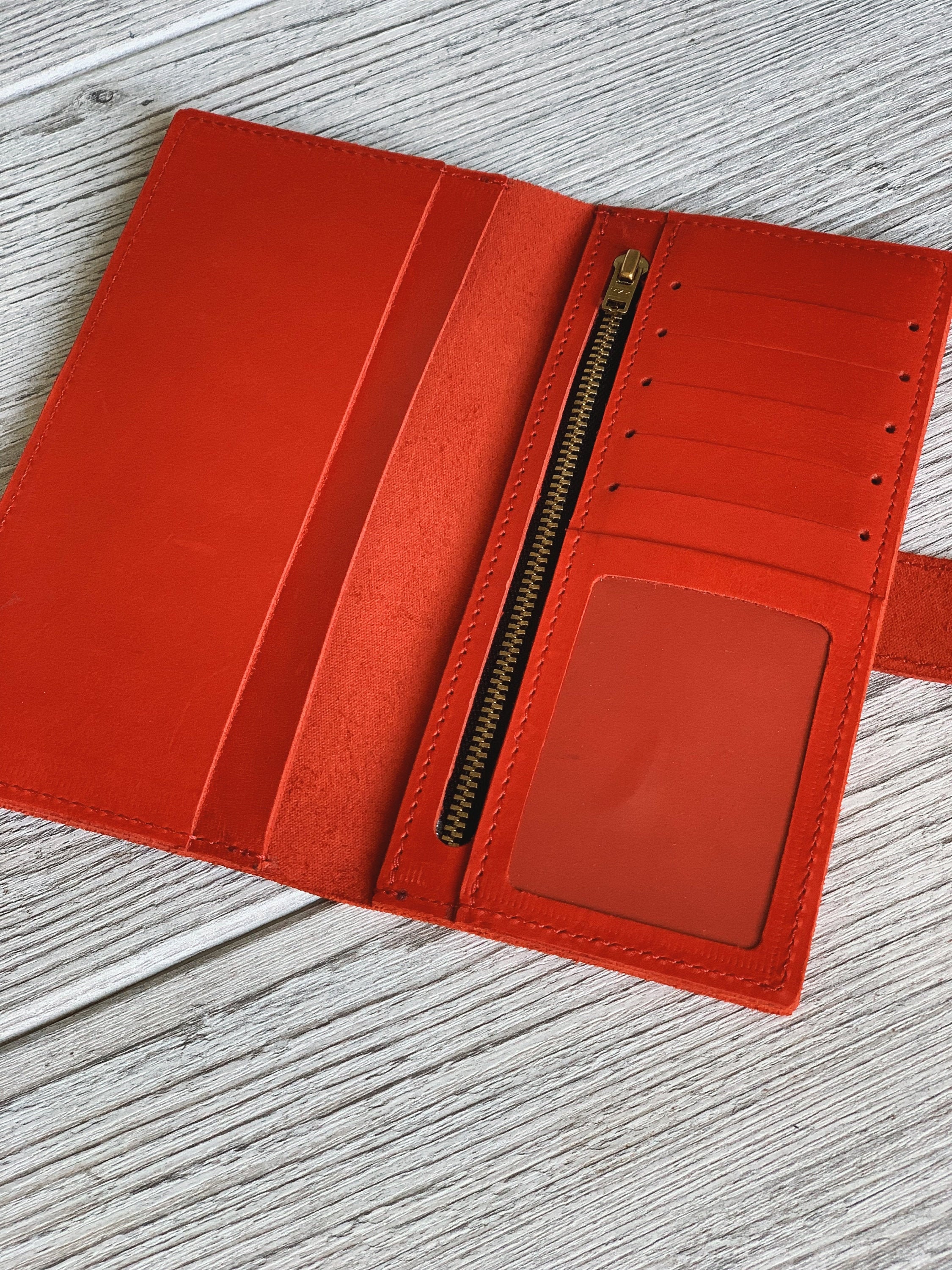 Green leather wallet Leather wallet woman Long wallet zipper | Etsy
