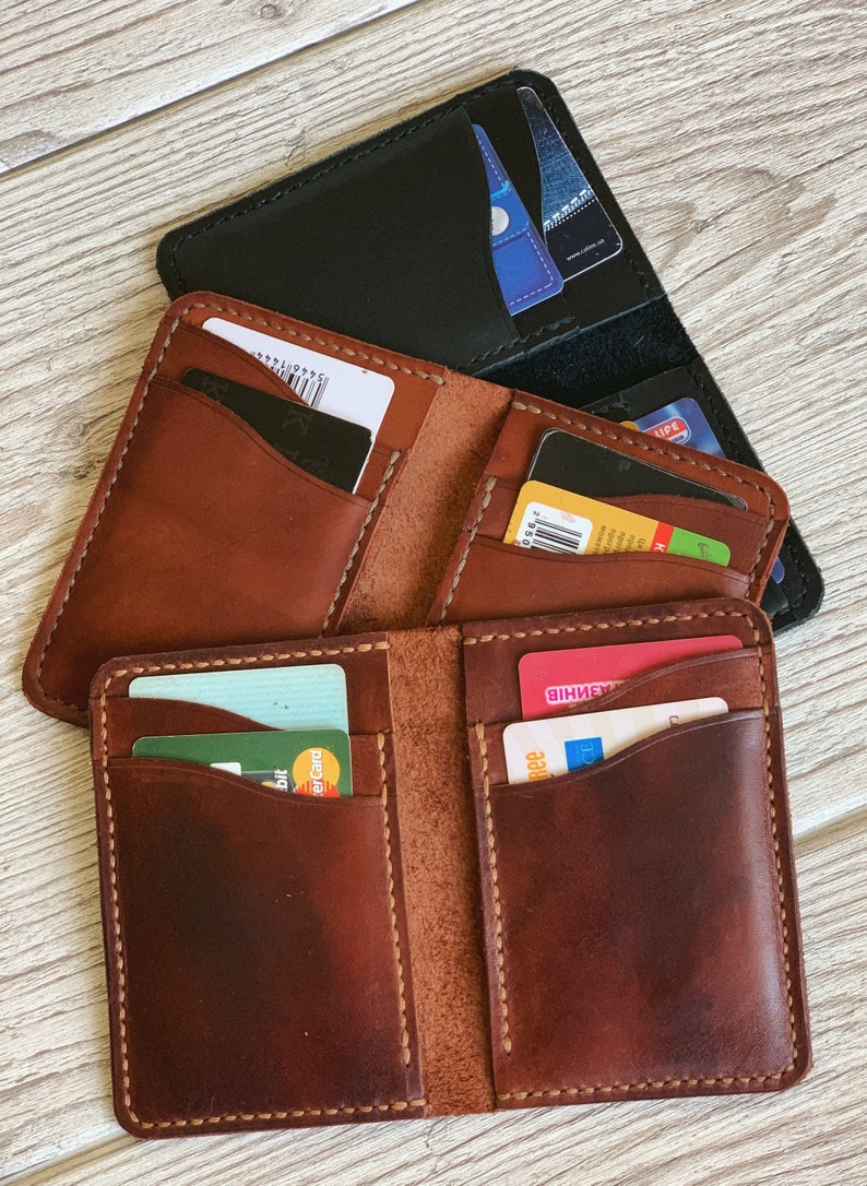Slim Leather Wallet Mens Leather Wallet Card Holder Leather Etsy
