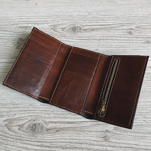 Cartera triple personalizada Cartera triple para hombre Cartera de regalo para hombre Cartera de cuero triple Cartera para hombre triple Cartera de cuero marrón