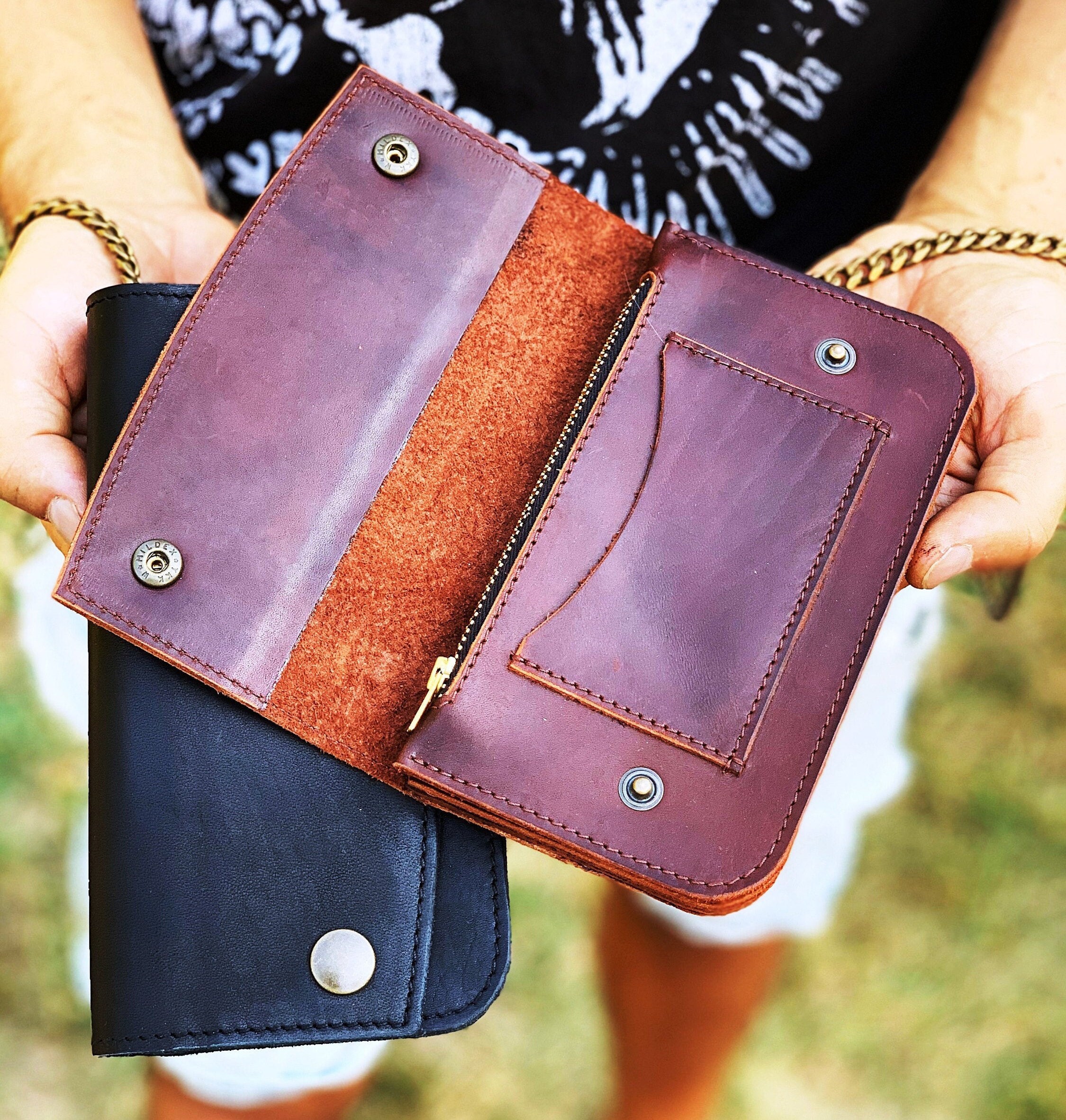 Trucker wallet chain Leather biker wallet Wallet with chain Etsy