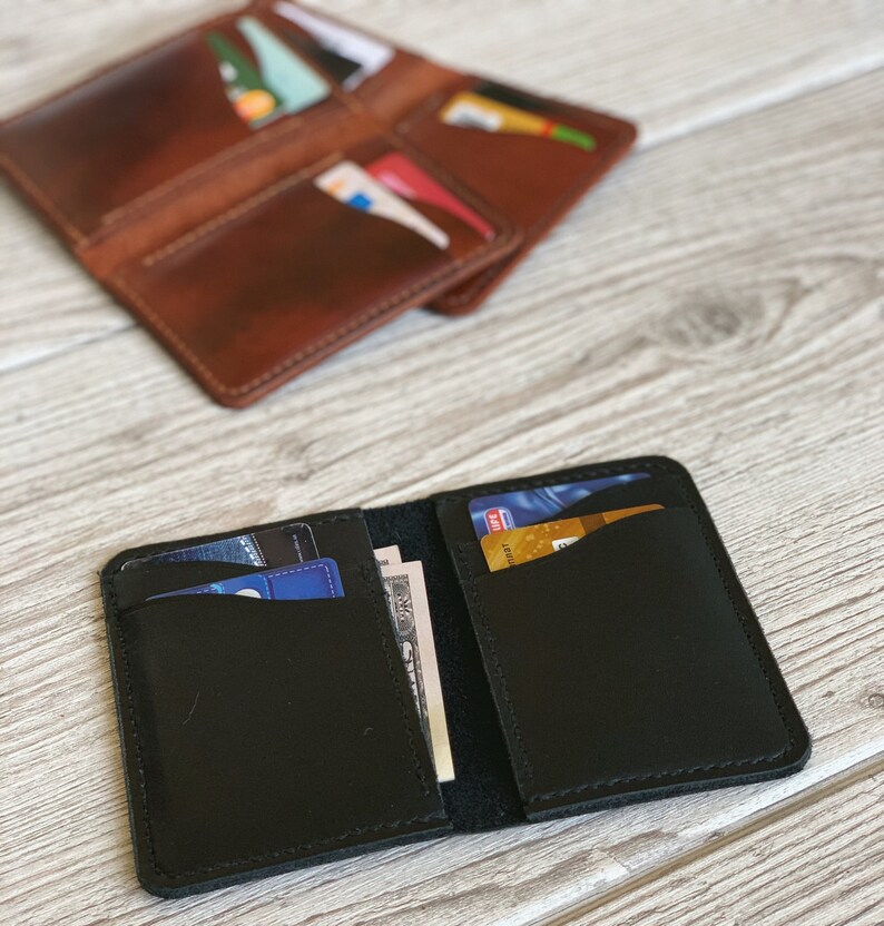 Slim Leather Wallet Mens Leather Wallet Card Holder Leather Etsy