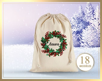 Pochette Noël , hotte Noël, pochon Noël , emballage cadeau Noël, sac Noël, sachet Noël