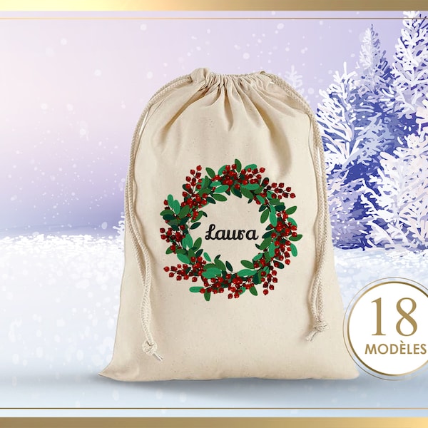 Pochette Noël , hotte Noël, pochon Noël , emballage cadeau Noël, sac Noël, sachet Noël