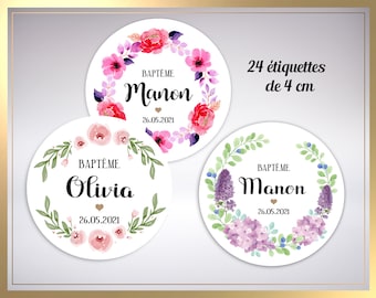 Round Baptism Stickers - 24 Customizable Stickers - Baptism Labels - 4cm Baptism Sticker