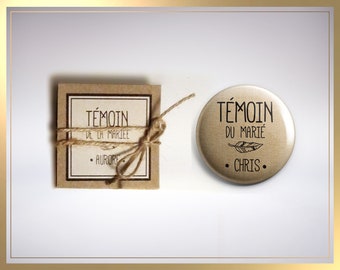 Badge Témoin, Demoiselle d'honneur, Garçon d'honneur Personnalisable