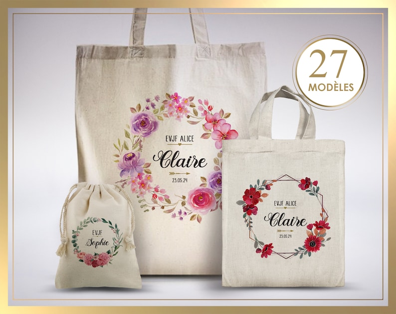 Tote bag personnalisable, tote bag témoin, tote bag demoiselle d'honneur, kit mariée, cadeau mariage, sac à personnalisé, baptême, EVJF image 7