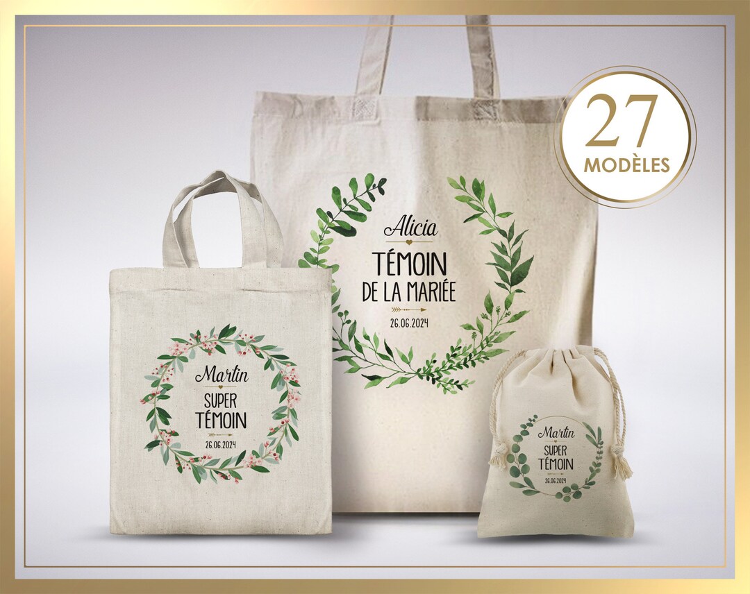 Tote Bag Témoin Mariage - 100% Coton - Cadeau Femme - Sac Cabas Personnalisé