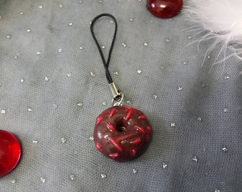 Chocolate Cherry donut phone charm