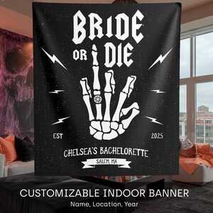 Bride Or Die Bachelorette Party Banner: Gothic Skeleton Bridal Shower Backdrop