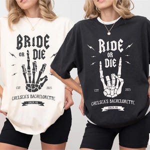 Custom Bachelorette T-Shirt, Bride or Ride Shirt, Halloween Bride, Skeleton Bride, Gothic Bride, Halloween Bachelorette Party Shirt, Spooky