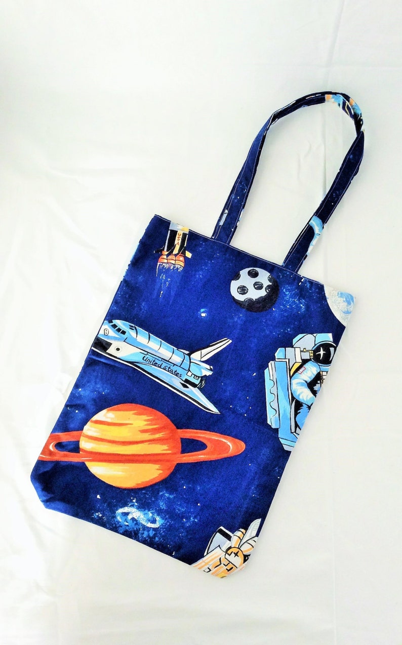 great geek gift Reversible tote bag with space and op art fabric fully reversible