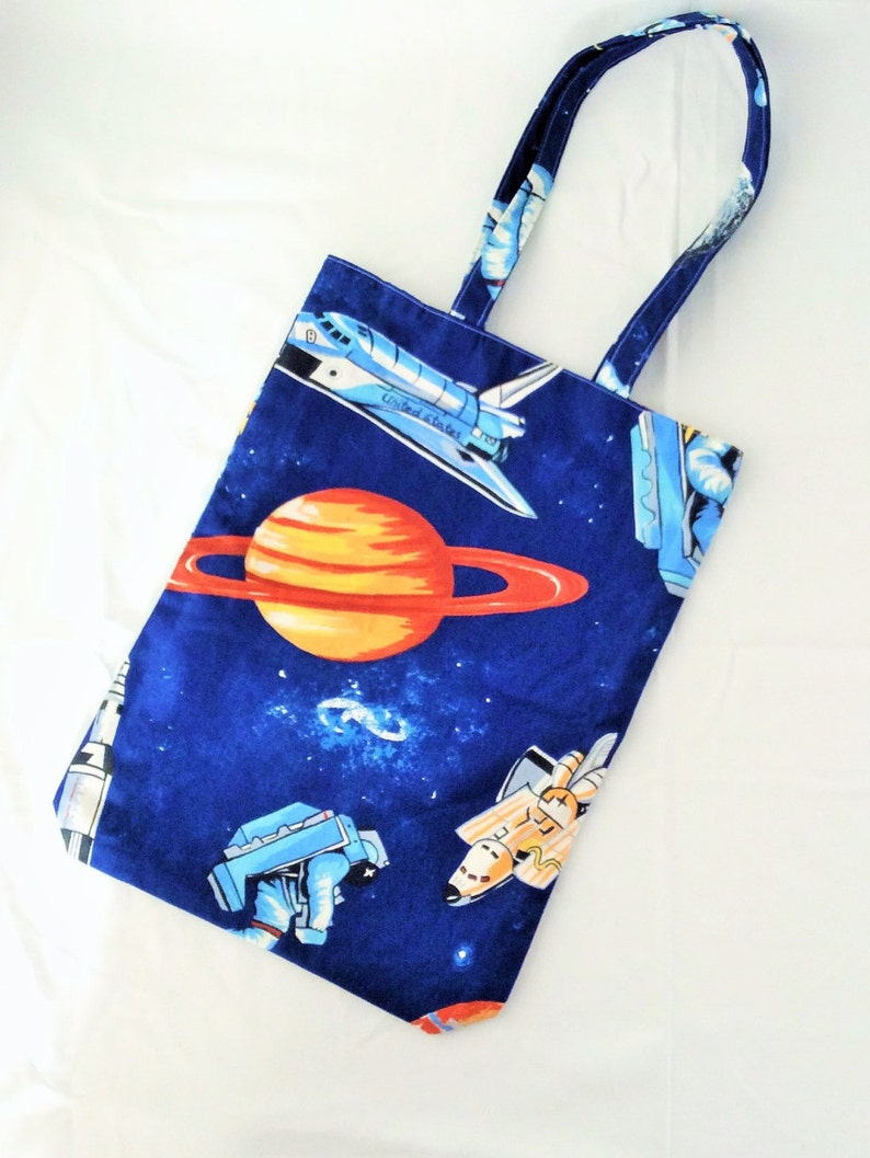 great geek gift Reversible tote bag with space and op art fabric fully reversible