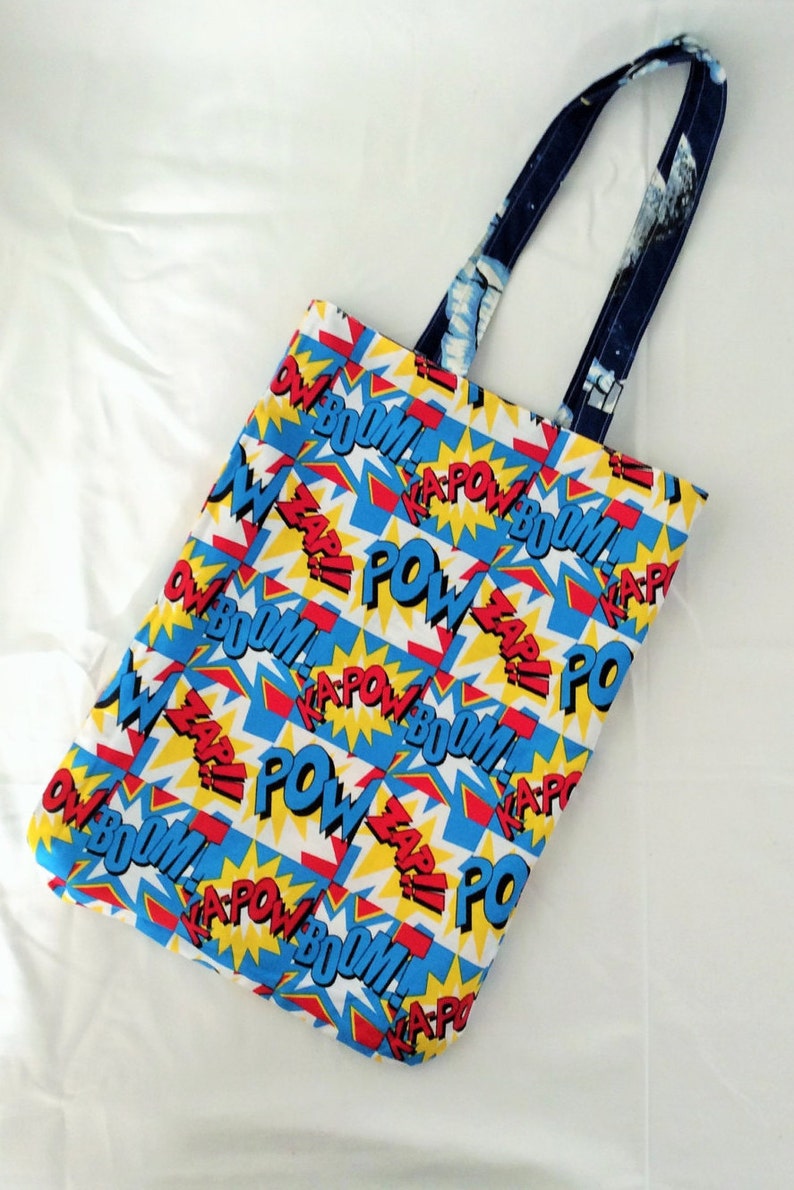 great geek gift Reversible tote bag with space and op art fabric fully reversible