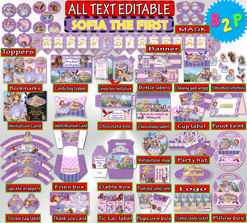 Princess Sofia Birthday Kit Princess Sofia Decorations Etsy