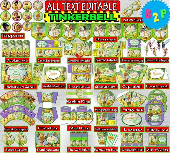 Tinkerbell Birthday Party Kit Printable Decorations Package Etsy