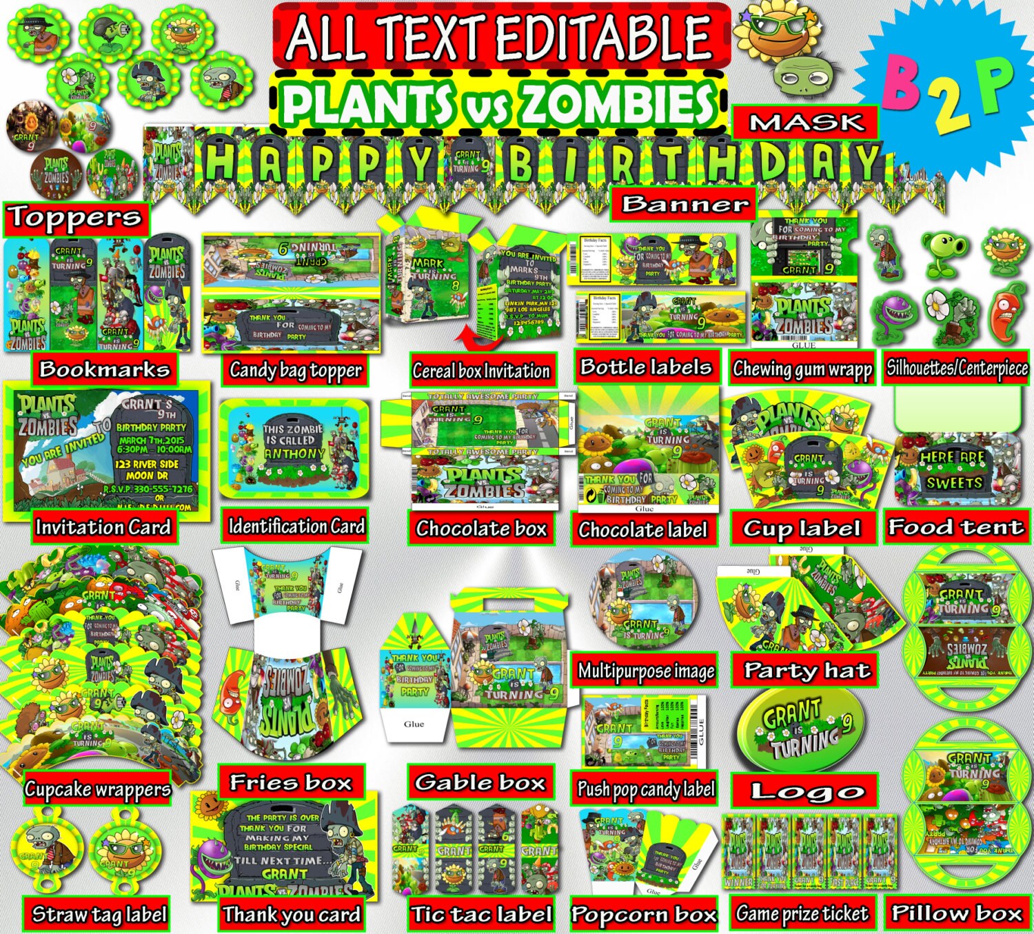 Plants Vs Zombies Birthday Kit Editable Birthday Kit Etsy