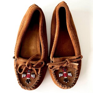 Mocassins Vintage Thunderbird Perles Guilmox - Taille 9.5-10 Femme - Cuir Beige Occasion