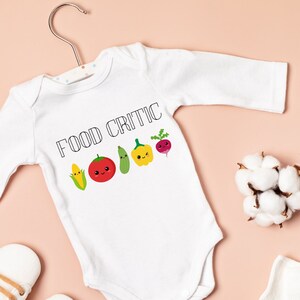 Food critic onesie, Funny baby onesie, Baby onesie with vegetables, Baby jokes, Cute baby onesie, Tomato, Corn, Pepper,Radish
