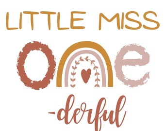 Little miss onederful svg, First birthday svg, Girl birthday svg, Rainbow birthday, Boho birthday, First birthday outfit, Tshirt sublimation