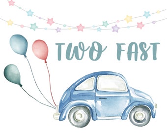 TWO fast svg 2nd birthday sublimation PNG file TWO fast file Two fast clip art Two fast birthday clip art Car birthday digital design