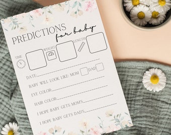 Predictions for baby shower game printable, Baby shower game printable, Baby prediction game, Fun baby shower activity, Rose theme shower