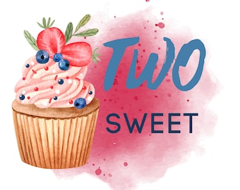 Two Sweet Birthday Design, Cupcake PNG SVG JPG Files (Digital Download)