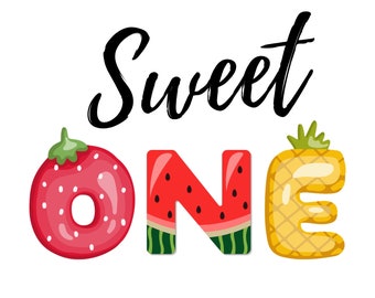 Sweet One Strawberry Birthday SVG, Fruit Theme (Digital Files)