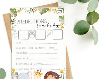 Predictions for baby shower game printable, Baby shower game printable, Baby prediction game, Fun baby shower activity, Watercolor animals