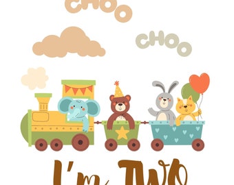 Choo choo I'm two svg, Train birthday svg, Second birthday svg, 2nd birthday svg, Tshirt sublimation svg png jpg, Birthday boy outfit
