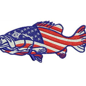Bass Fish American flag  Digitizing embroidery machines files