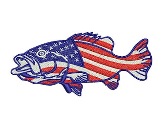 Bass Fish American flag  Digitizing embroidery machines files