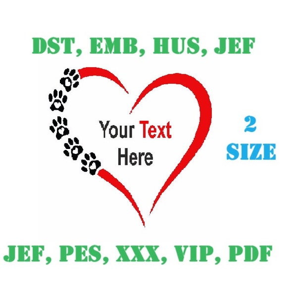 Pet heart Embroidery logo ( Empty inside ) Digital files 2 sizes dst, pes,exp, hus,xxx, vip,jef,