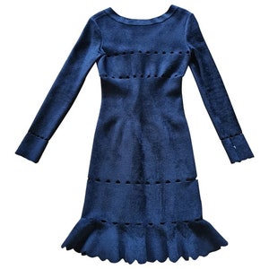 Vintage 1990s, Azzedine ALAIA*, navy blue viscose dress, M, vintage dress 1990, Paris, Made in France, Alaia vintage clothing, winter dress