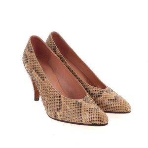 Vintage pumps uit de jaren 80 van TORRENTE*, beige leren pumps met slangenprint, maat 36, luxe vintage damesschoenen, Parijs, Frankrijk