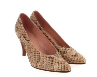 Zapatos de salón TORRENTE* de piel de serpiente beige, años 80, talla 36, zapatos vintage de lujo para mujer, París, Francia.